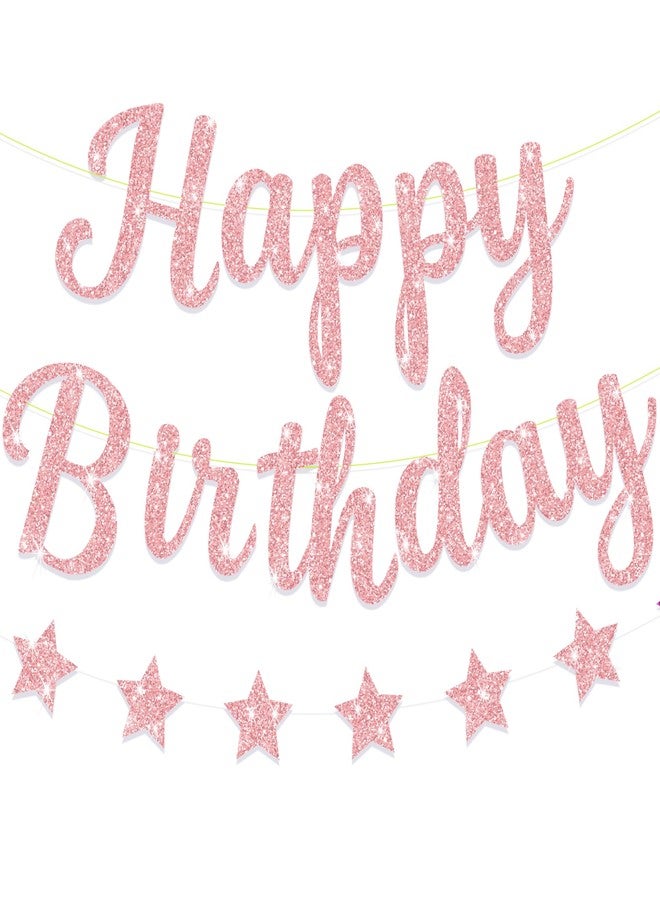 Blopee Pink Happy Birthday Banner for Women/Girl Birthday Party Decorations Glitter Star Birthday Garland Banner Sign - Image 1