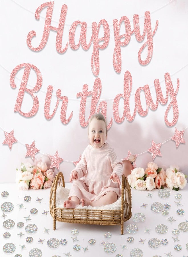 Blopee Pink Happy Birthday Banner for Women/Girl Birthday Party Decorations Glitter Star Birthday Garland Banner Sign - Image 3