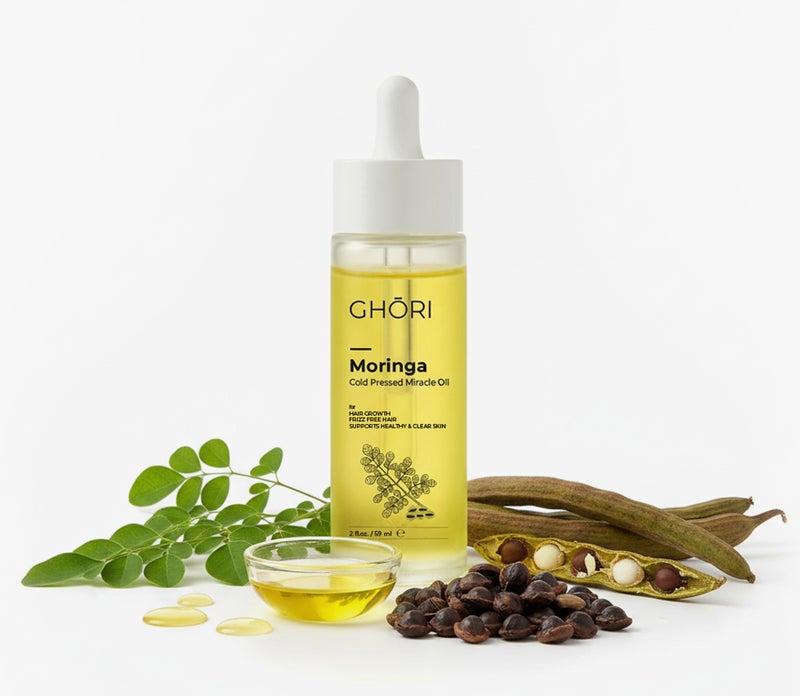 غوري GHORI Moringa Miracle Oil 60ml – Anti-Frizz Hair Serum & Skin Hydration, Cold-Pressed Natural Oil for Shine & Moisture - Image 1