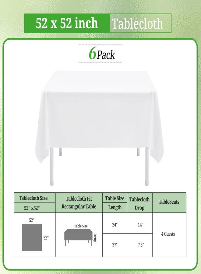 REWOMC 6 Pack White Square Tablecloths 52 x 52 Inch, White Polyester Table Cover for Square Table, Stain and Wrinkle Resistant Washable Fabric Tablecloth, Polyester Tablecloth for Restaurant Banquet Party - Image 2