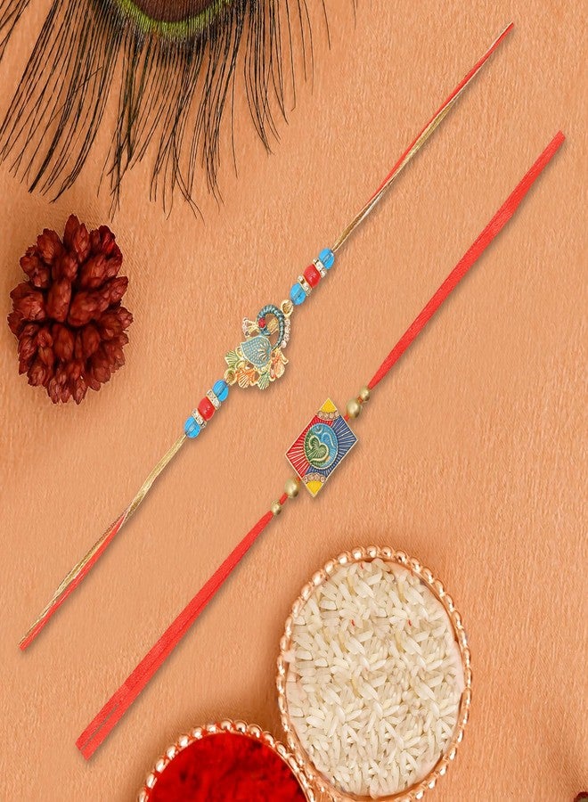 Vientiq Men's Set of 2 Rakhi for Brother Om Rudraksh & Peacock Rakhi Traditional Rakshabandhan with Roli Chawal - Image 3