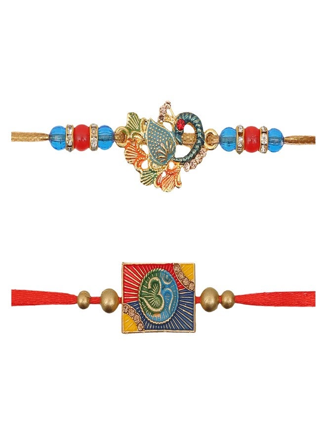 Vientiq Men's Set of 2 Rakhi for Brother Om Rudraksh & Peacock Rakhi Traditional Rakshabandhan with Roli Chawal - Image 4