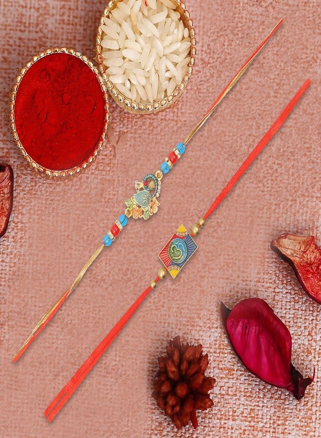 Vientiq Men's Set of 2 Rakhi for Brother Om Rudraksh & Peacock Rakhi Traditional Rakshabandhan with Roli Chawal - Image 2
