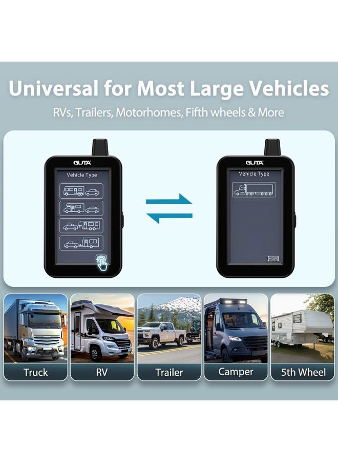 GUTA Tire Pressure Monitoring System, Trailer TPMS with Color Touchscreen Display & 6 Flow Thru Sensor, 6 Alert Modes, Signal Booster, Tire Pressure Monitor for RV, Camper, Semi, 5th Wheel (0-188PSI) - Image 4