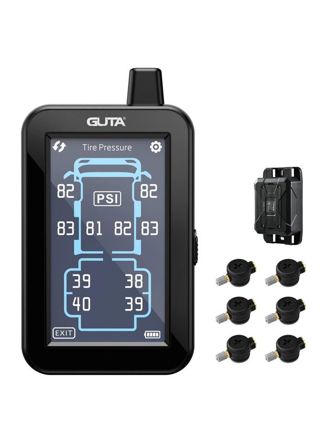 GUTA Tire Pressure Monitoring System, Trailer TPMS with Color Touchscreen Display & 6 Flow Thru Sensor, 6 Alert Modes, Signal Booster, Tire Pressure Monitor for RV, Camper, Semi, 5th Wheel (0-188PSI) - Image 1