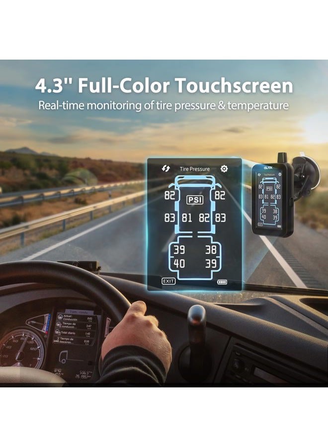 GUTA Tire Pressure Monitoring System, Trailer TPMS with Color Touchscreen Display & 6 Flow Thru Sensor, 6 Alert Modes, Signal Booster, Tire Pressure Monitor for RV, Camper, Semi, 5th Wheel (0-188PSI) - Image 2