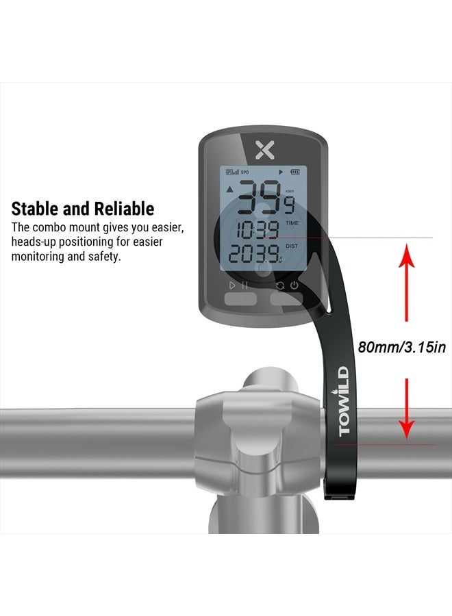 TOWILD تركيب دراجة AS90 الأمامي متوافق مع جهاز الكمبيوتر للدراجات Garmin/XOSSG/G+/iGPSPORT، محول تمديد كاميرا وضوء، ذراع تركيب متين وغير قابل للانزلاق يناسب مقود 31.8 مم - Image 3