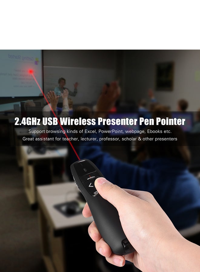 قلم قلاب لاسلكي للتحكم عن بعد بالعروض التقديمية باوربوينت مزود بمنفذ USB أسود - Image 3