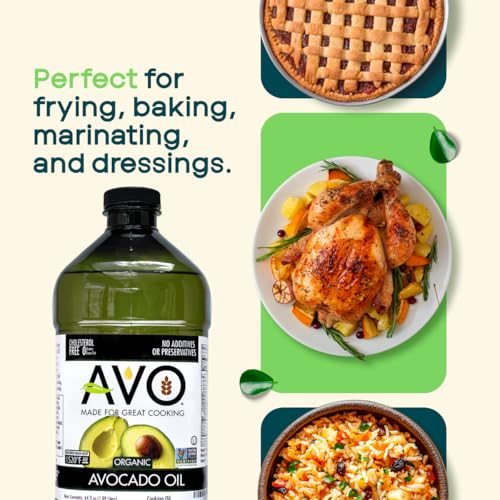 AVO ORGANIC AVOCADO Oil Frying, Baking, Non-stick Sautéing, Salads, Vinaigrette, Marinades, Pan Coating, General Cooking 64 Fl-oz (Half a Gallon), NO preservatives added, Naturally Processed - Image 5