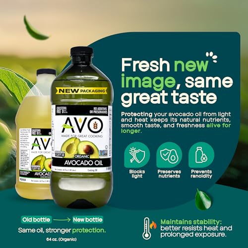 AVO ORGANIC AVOCADO Oil Frying, Baking, Non-stick Sautéing, Salads, Vinaigrette, Marinades, Pan Coating, General Cooking 64 Fl-oz (Half a Gallon), NO preservatives added, Naturally Processed - Image 2