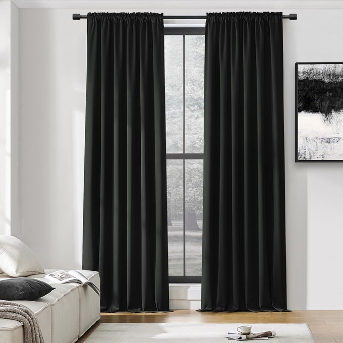 99 PERCENT BLACKOUT CURTAINS DRAPERIES LIGHT UV BLOCK INSULATED ROD POCKET WINDOW CURTAIN PANELS FOR KIDS NURSERY52 X 96 INCHESSET OF 2 PANELSBLACK