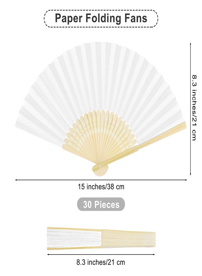Aodaer 30 Pieces Paper Folding Fans Bamboo Handheld Fans Paper Folded Fans for Wedding Gift, Party Favors, DIY, Home Decoration, White - Image 2