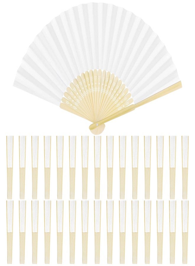 Aodaer 30 Pieces Paper Folding Fans Bamboo Handheld Fans Paper Folded Fans for Wedding Gift, Party Favors, DIY, Home Decoration, White - Image 1