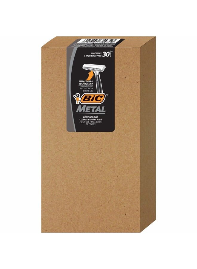 Bic metal men's disposable shaving razors, single blade, 30 count (6 packs of 5 razors), 30 Count - Image 2