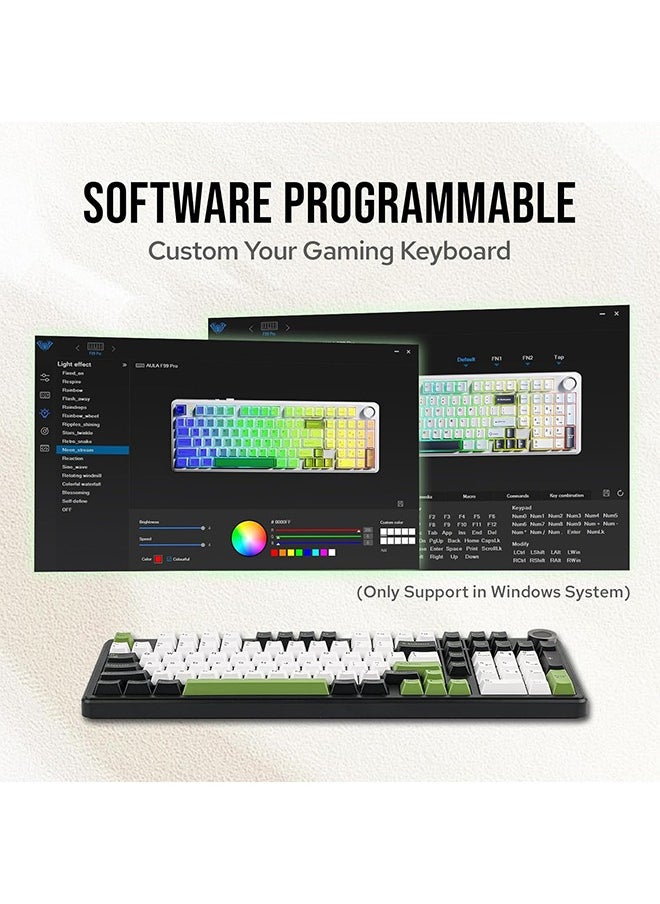 AULA Aula F99 PRO 96% Mechanical Gaming Keyboard, BT5.0/USB-C/2.4GHz Wireless, Hot Swappable Gasket Custom Keyboard with 8000mAH Battery, Rotary Knob, RGB Backlit for Win/Mac (Black Green)  - Image 2