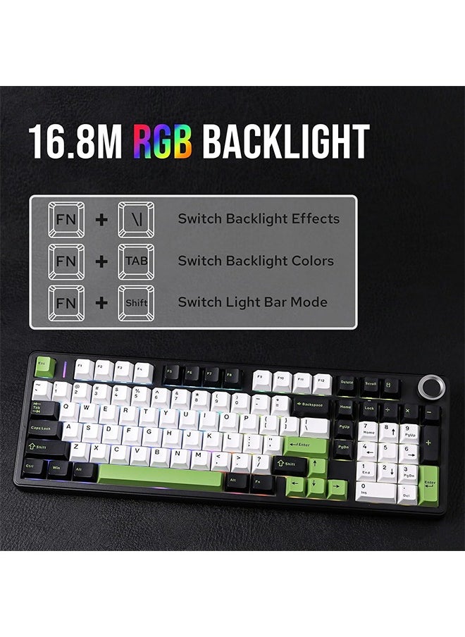 AULA Aula F99 PRO 96% Mechanical Gaming Keyboard, BT5.0/USB-C/2.4GHz Wireless, Hot Swappable Gasket Custom Keyboard with 8000mAH Battery, Rotary Knob, RGB Backlit for Win/Mac (Black Green)  - Image 3