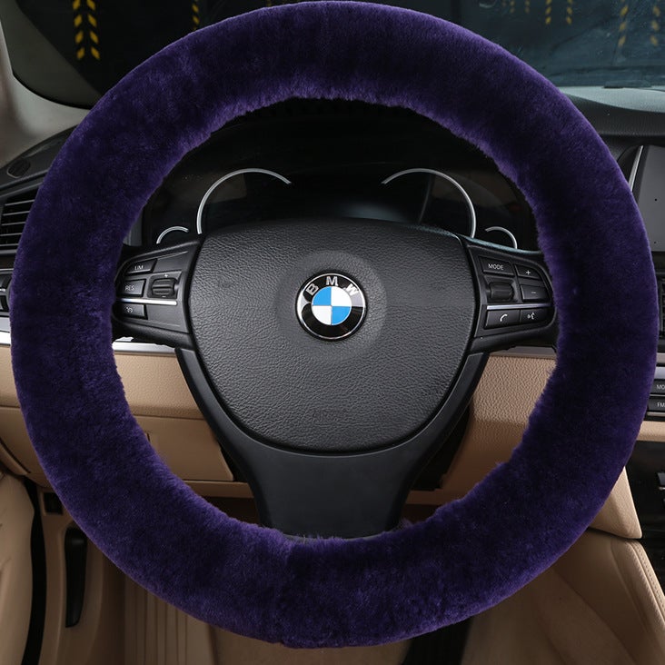 Generic New car wool steering wheel cover wool short plush cute wool car handle cover winter handle cover fur one Lilac 