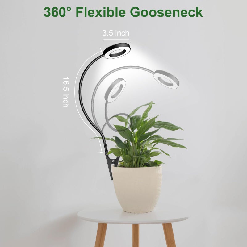wolezek 2 in 1 Grow Lights for Indoor Plants, 3 Colors Plant Lights for Indoor Growing with 360Â° Gooseneck, 48 LEDs Full Spectrum Plant Grow Lights Indoor, 6/12/16H Timer, 5 Brightness, Black 2 Pack - Image 5