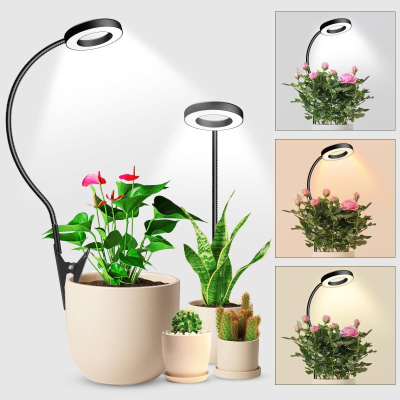 wolezek 2 in 1 Grow Lights for Indoor Plants, 3 Colors Plant Lights for Indoor Growing with 360Â° Gooseneck, 48 LEDs Full Spectrum Plant Grow Lights Indoor, 6/12/16H Timer, 5 Brightness, Black 2 Pack - Image 1