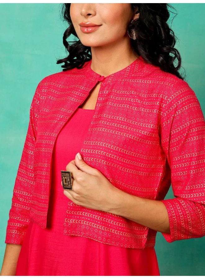 أيه كيه إس Pink Gold Printed Flared Maxi With Jacket