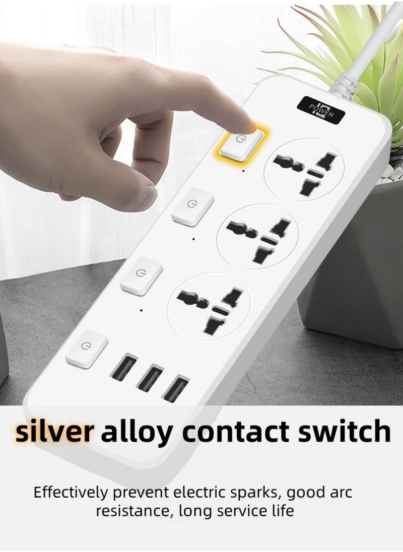 POWER - Power Strips Extension Cord 3 Outlets, Universal Plug Adapter with 3 USB Ports Surge Protector, Charging Socket with 2M Universal Extension Lead with Multiple Function - Image 1