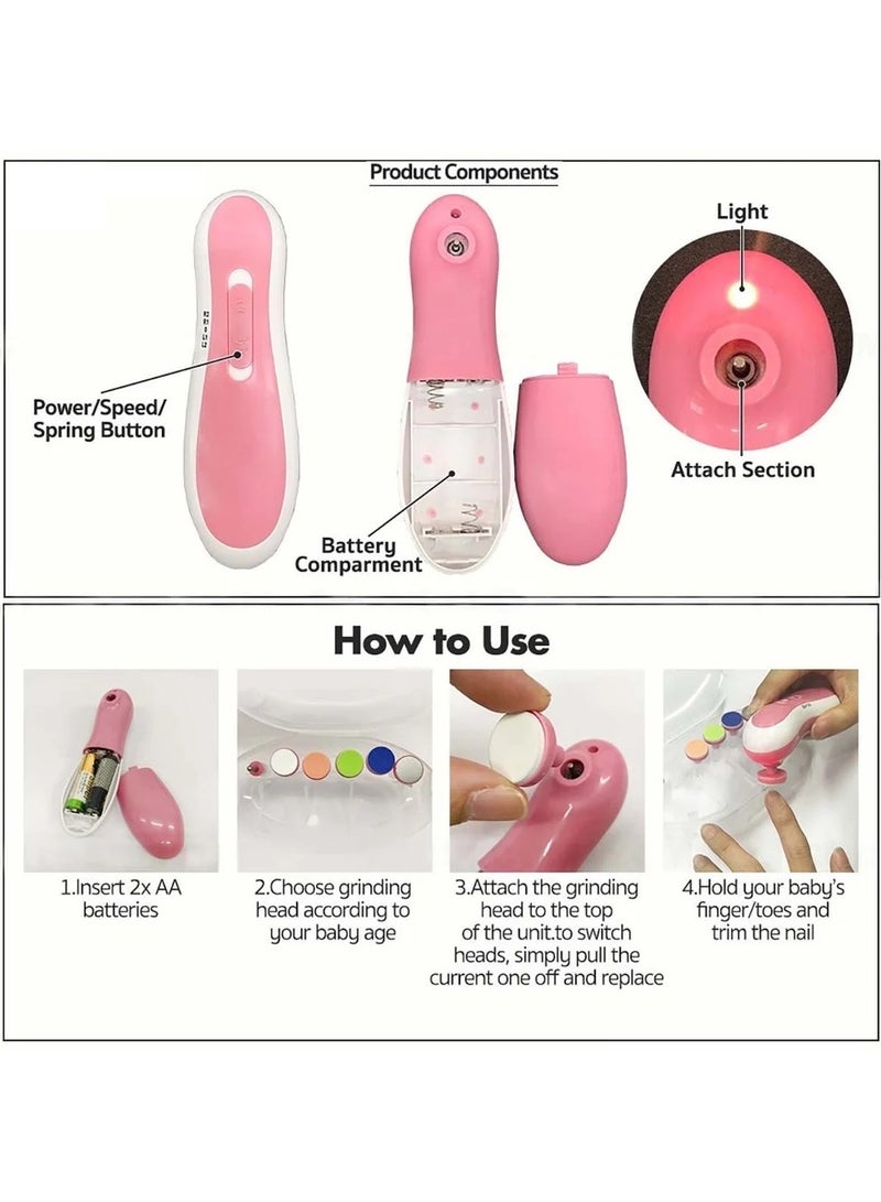 بلان A مبرد أظافر كهربائي للأطفال بدون حواف حادة مع حافظة، آمن لحديثي الولادة والبالغين، مجموعة العناية بالأظافر مع 6 رؤوس مكشطة للأصابع وأصابع القدم - Image 3