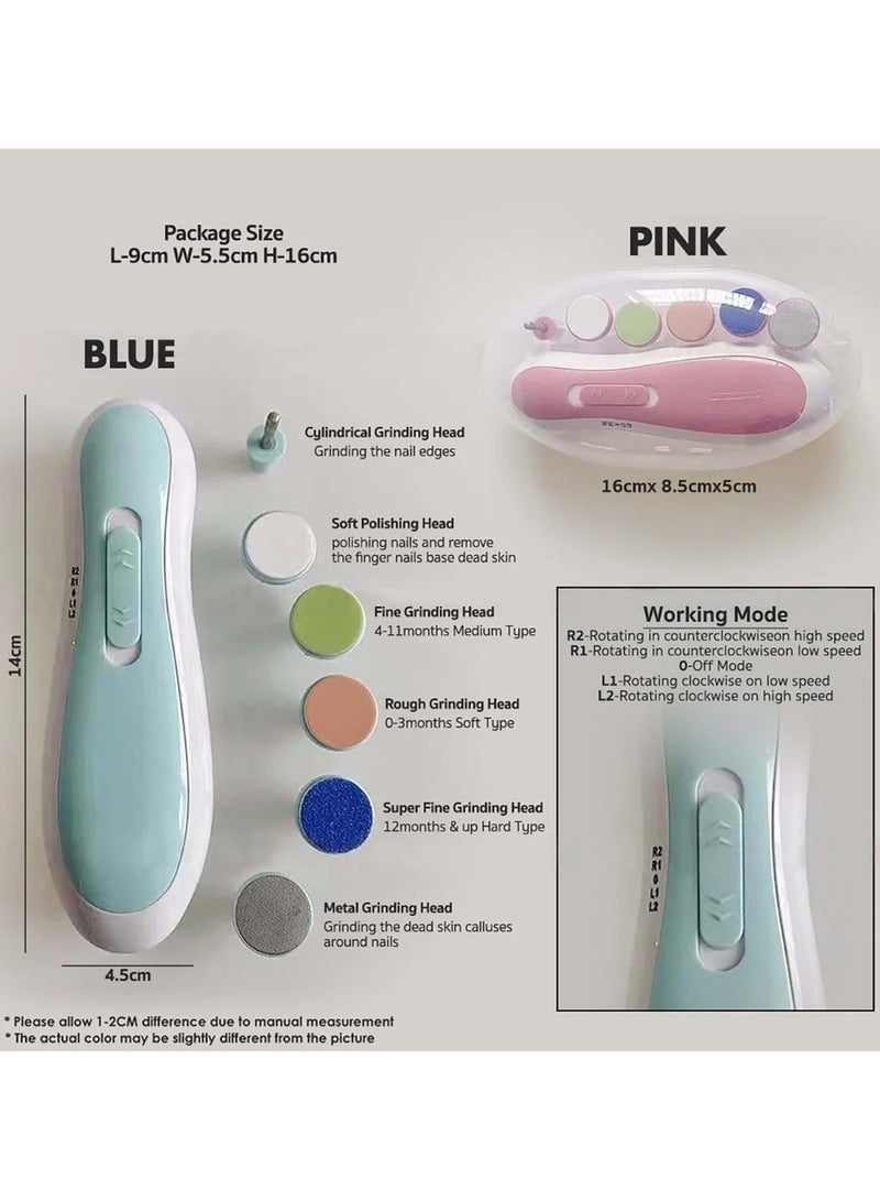 بلان A مبرد أظافر كهربائي للأطفال بدون حواف حادة مع حافظة، آمن لحديثي الولادة والبالغين، مجموعة العناية بالأظافر مع 6 رؤوس مكشطة للأصابع وأصابع القدم - Image 2