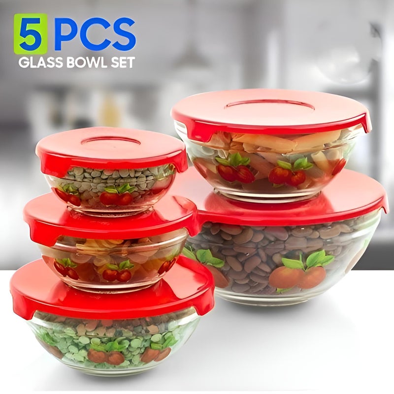 5 Piece Bowls - Glass Food Storage Set With Various Sizes For Organizing Kitchen Meals And Preserving Leftovers - Image 3