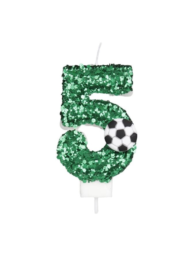 LAMAY Football-themed birthday number candles, glitter cake party decorations, anniversary celebration supplies (green，5) - Image 1