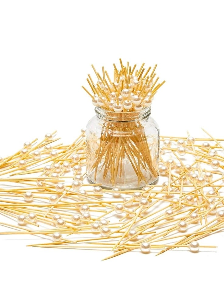 OASIS-TH 100 PCS 4.7 inch Bamboo Picks White Pearl Cocktail Picks, Bamboo Toothpicks - Image 1