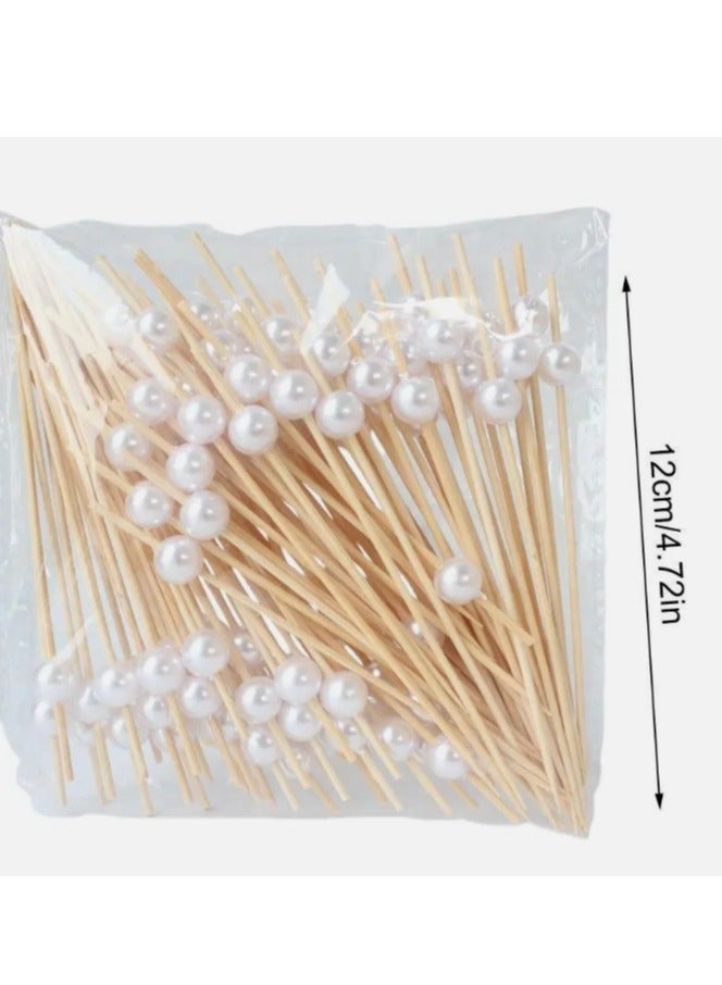 OASIS-TH 100 PCS 4.7 inch Bamboo Picks White Pearl Cocktail Picks, Bamboo Toothpicks - Image 2