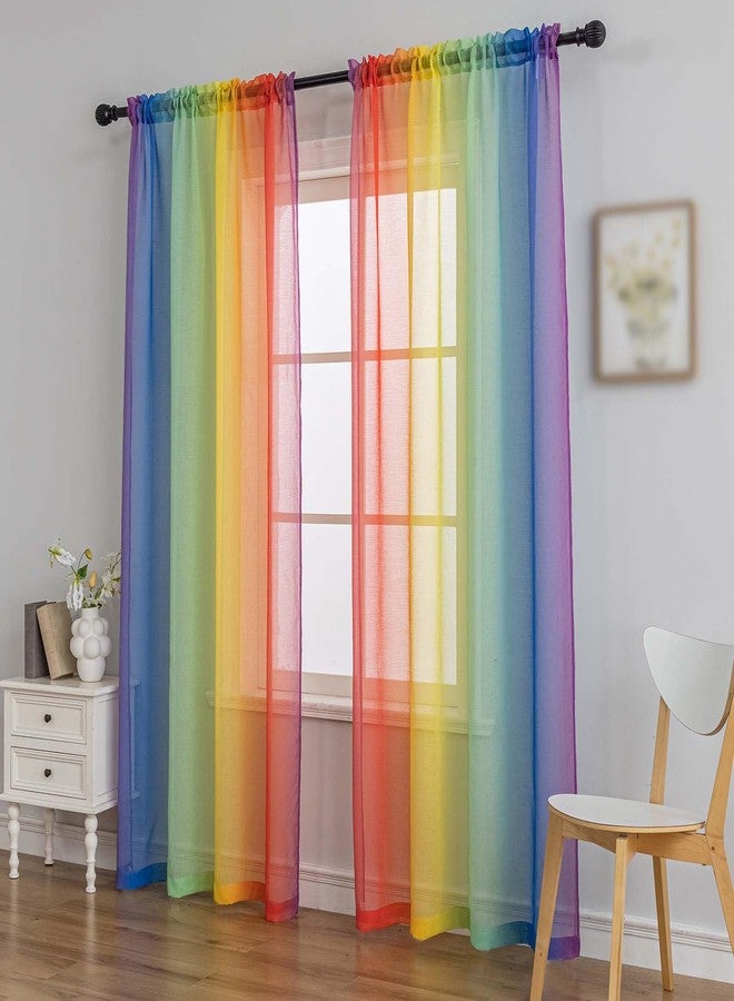 indistar Rainbow Sheer Curtain Panels, Light-Filtering Decorative Curtains, Suitable for Bedroom, Living Room, Kids' Room, Romantic Dreamy Sheer Curtains for Home Décor (52W x 63L - Image 1