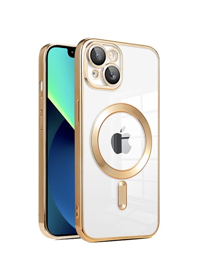Generic - IPhone 15 Case Magnetic Support Magsafe Charger Wireless Anti Scratch Shockproof Clear Four Corner Cushion Anti Dropping Full Body Protection All Inclusive Lens Protection Cover Gold - Image 1