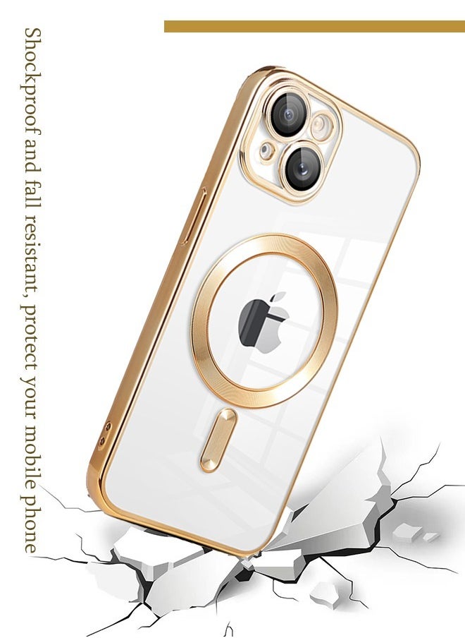 Generic - IPhone 15 Case Magnetic Support Magsafe Charger Wireless Anti Scratch Shockproof Clear Four Corner Cushion Anti Dropping Full Body Protection All Inclusive Lens Protection Cover Gold - Image 1