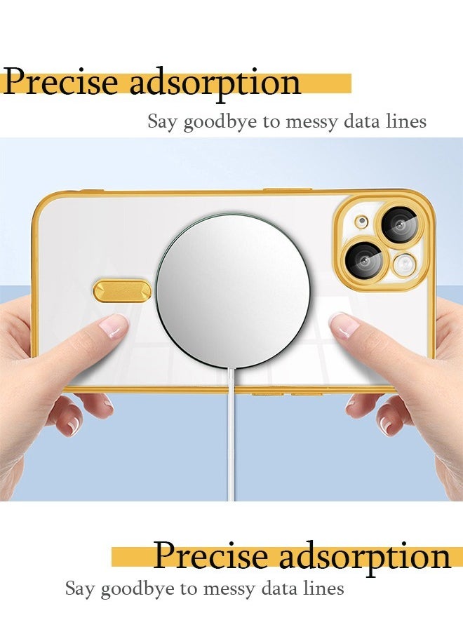 Generic - IPhone 15 Case Magnetic Support Magsafe Charger Wireless Anti Scratch Shockproof Clear Four Corner Cushion Anti Dropping Full Body Protection All Inclusive Lens Protection Cover Gold - Image 1