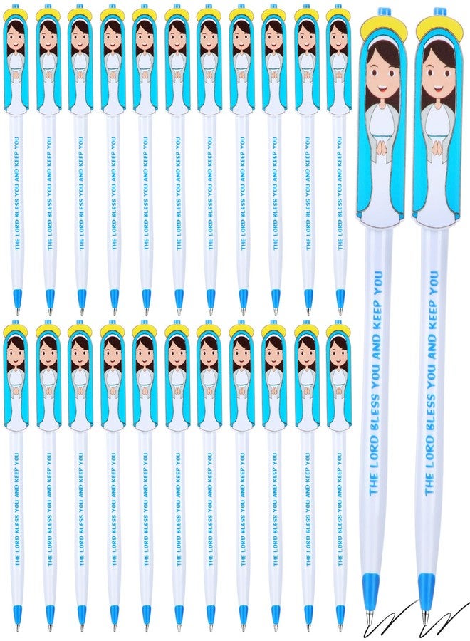 Sinload 24 Pcs Easter Christian Virgin Mary Pens Bulk Easter Gift First Communion Gift Little Virgin Mary Ballpoint with Religious Inspirational Scripture Bible Verse Ballpoint Pen for Baptism Church - Image 1