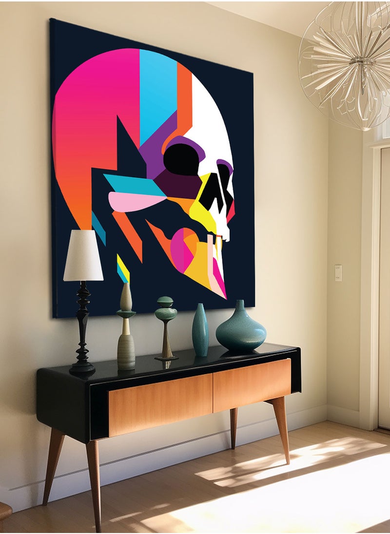 LOWHA Square Canvas Wall Art Stretched Over Wooden Frame with Colourful Skull Abstract Conceptual Art Painting  - Image 1