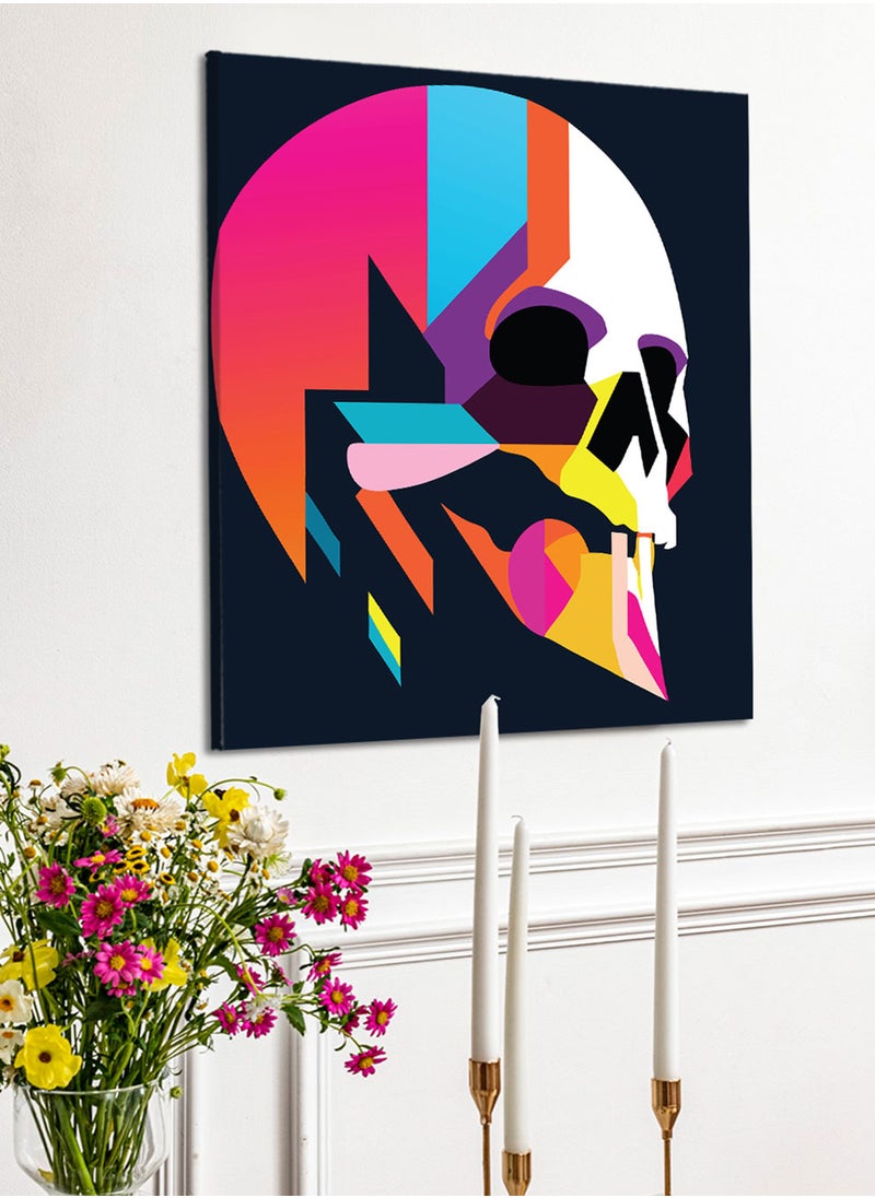 LOWHA Square Canvas Wall Art Stretched Over Wooden Frame with Colourful Skull Abstract Conceptual Art Painting  - Image 3