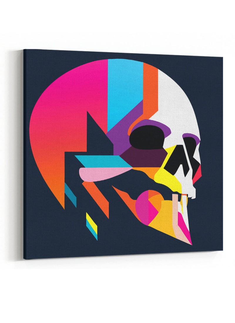 LOWHA Square Canvas Wall Art Stretched Over Wooden Frame with Colourful Skull Abstract Conceptual Art Painting  - Image 4