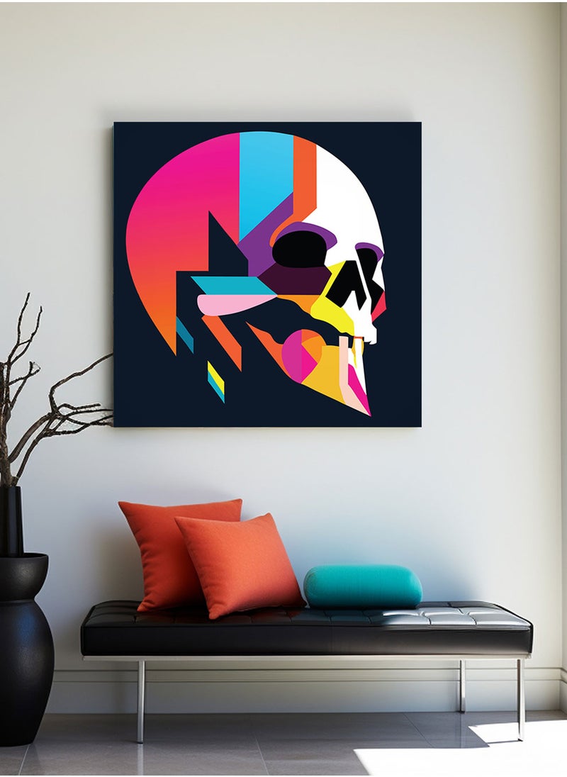 LOWHA Square Canvas Wall Art Stretched Over Wooden Frame with Colourful Skull Abstract Conceptual Art Painting  - Image 2