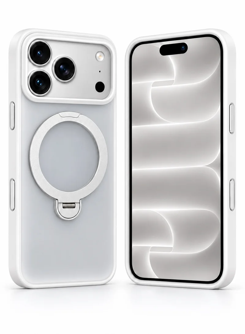 واي جراب مزود بحلقة مغناطيسية لهاتف iPhone 18 Pro، متوافق مع تقنية MagSafe، يحتوي على مسند معدني قابل للدوران بزاوية 360 درجة، يتميز بملمس مطفي (غير لامع)، اللون: فضي