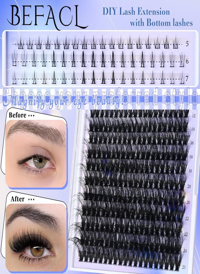 BEFACL Fluffy Lash Clusters with Bottom Lashes Wispy Cluster Eyelash Extensions 294pcs Individual Lashes with Lower Eyelash Clusters 10-25mm 80D Clusters Lashes DIY Curly Lash Extension at Home - Image 5