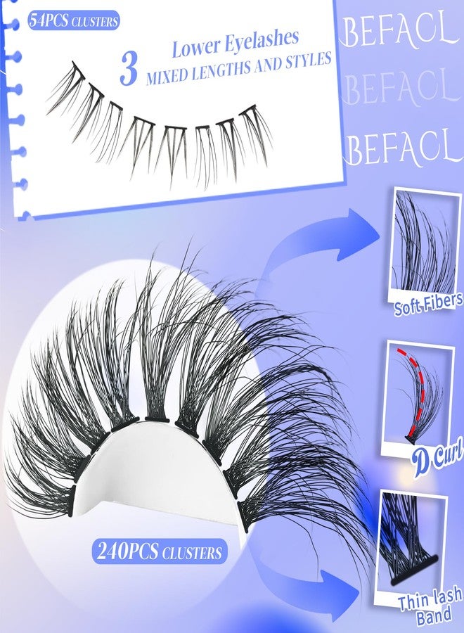 BEFACL Fluffy Lash Clusters with Bottom Lashes Wispy Cluster Eyelash Extensions 294pcs Individual Lashes with Lower Eyelash Clusters 10-25mm 80D Clusters Lashes DIY Curly Lash Extension at Home - Image 3