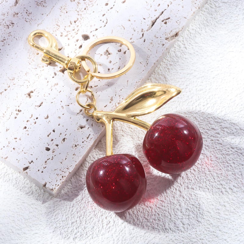 SORGERLY Red Cherry Bag Charm Keychain - Cute Purse Handbag Fruit Accessories - Beautiful Birthday Gift for Women (Red&Gold) - Image 5