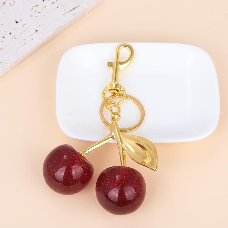 SORGERLY Red Cherry Bag Charm Keychain - Cute Purse Handbag Fruit Accessories - Beautiful Birthday Gift for Women (Red&Gold) - Image 4