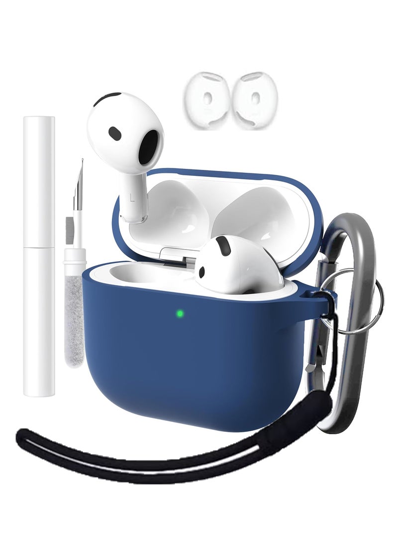 Generic - Silicone Case for AirPods 4th Generation Case Cover [Active Noise Cancellation], for AirPods 4 Case Silicone Protective Cover 2024 with Lanyard/Keychain/Cleaner Kit/Ear Tips (Blue, Enhanced) - Image 1