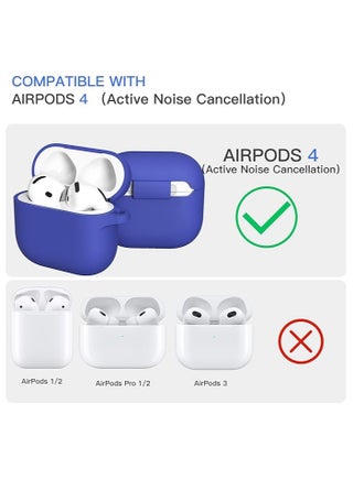 Silicone Case Set for AirPods 4th Generation/4 ANC Protective Cover 2024 with Lanyard/Keychain/Cleaner Kit/Ear Tips (Blue, Enhanced) - view 2