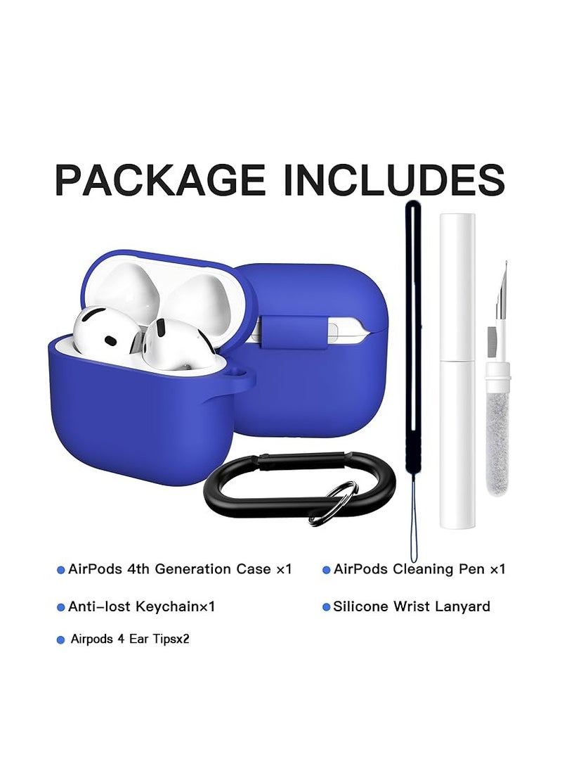 Generic - Silicone Case for AirPods 4th Generation Case Cover [Active Noise Cancellation], for AirPods 4 Case Silicone Protective Cover 2024 with Lanyard/Keychain/Cleaner Kit/Ear Tips (Blue, Enhanced) - Image 1