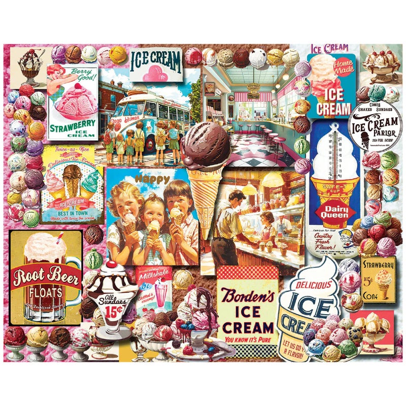 White Mountain Ice Cream Puzzle 1000 Piece Vintage Collage Jigsaw Puzzles for Adults - Image 1