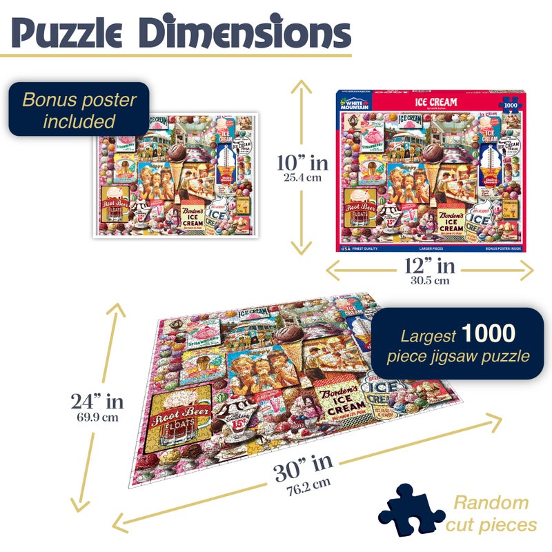 White Mountain Ice Cream Puzzle 1000 Piece Vintage Collage Jigsaw Puzzles for Adults - Image 3